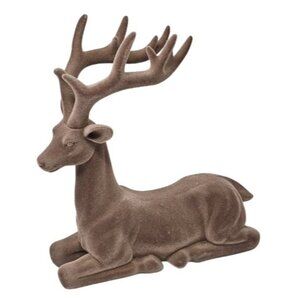 Flocked Brown Sitting 11" Reindeer Deer Christmas Decoration